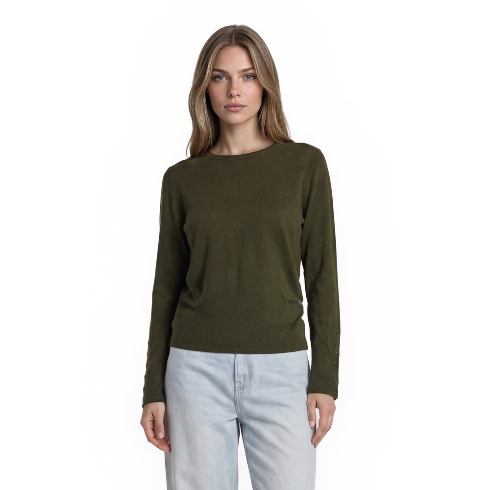 NWT J.McLaughlin Jamey Sweater Women's Size Medium Olive Green Gold Button